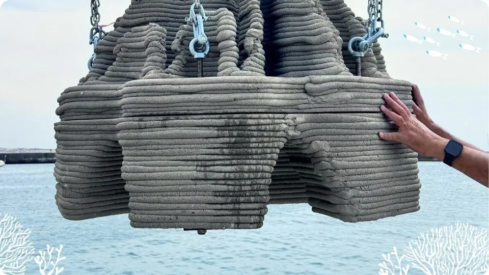 Impressão 3D em betão de recifes de coral